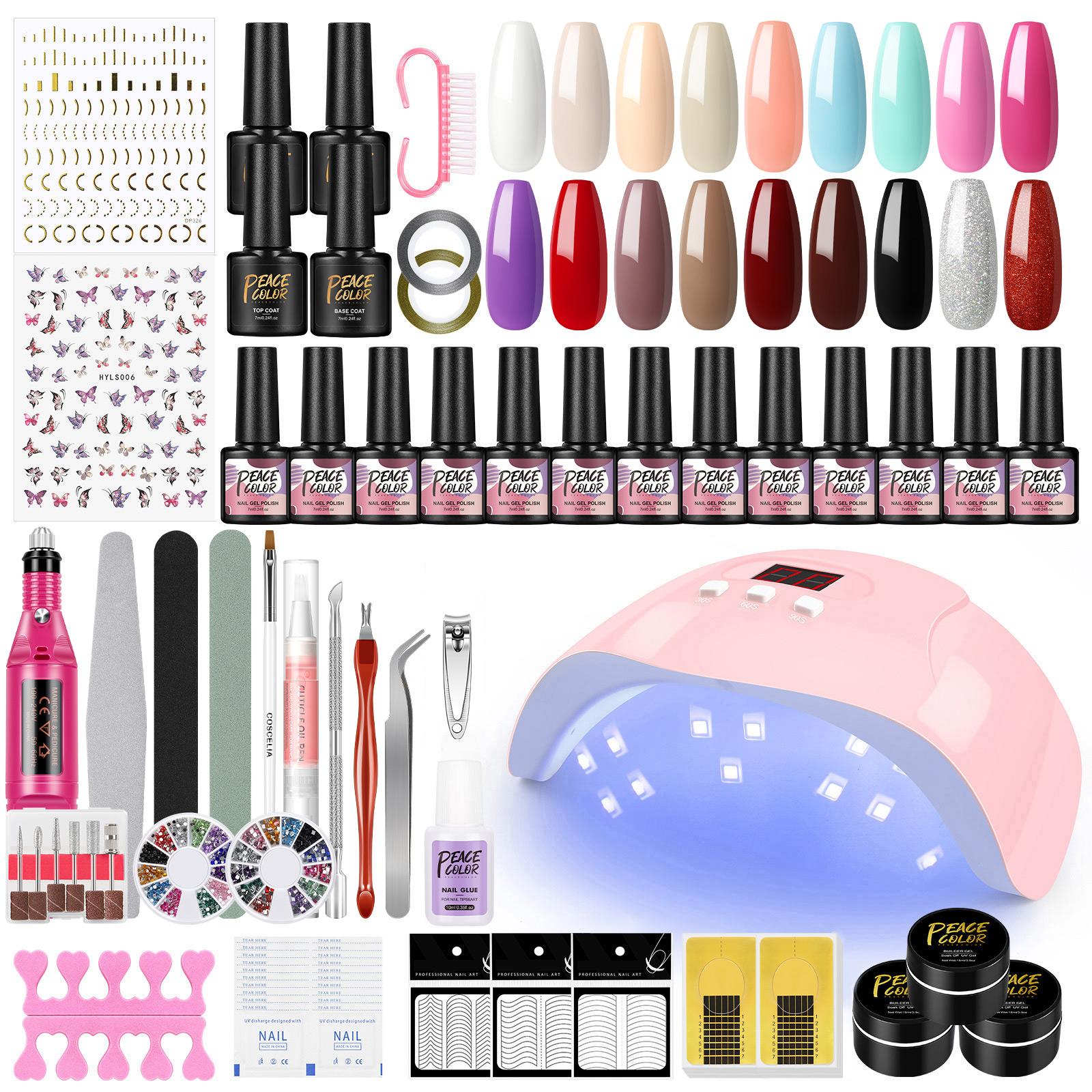 

Гель-лак для ногтей, 18 шт., 36 Вт, лампа для ногтей, дрель для ногтей, инструменты для дизайна ногтей, инструменты для дизайна ногтей и 3 шт., УФ-гель для наращивания ногтей, маникюрный набор