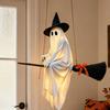 Halloween Hanging Ghost Outdoor Decoration Spooky LED Light Up Witch Ghost On Broom for Home