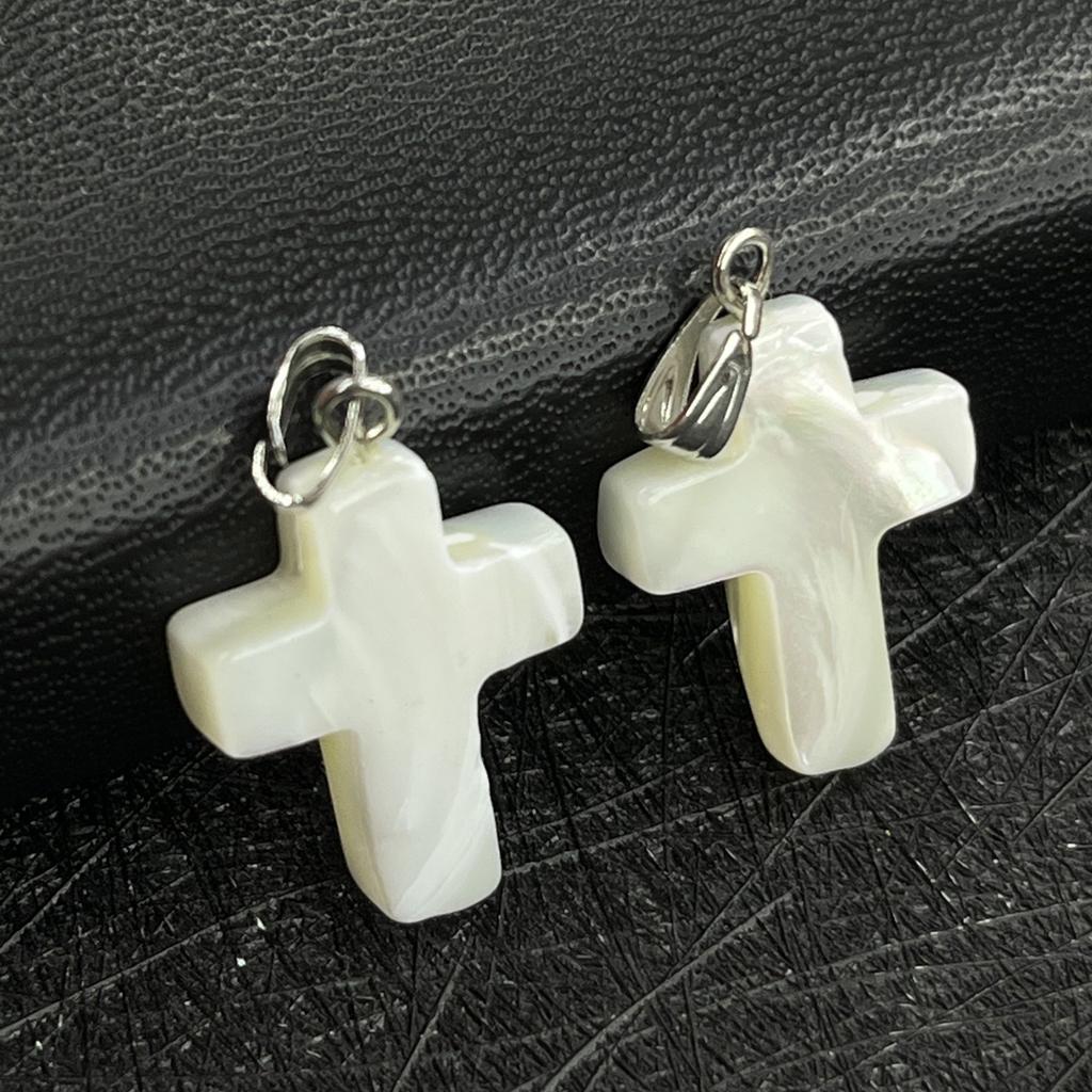5Pcs, DIY White Shell Cross Pendant, Natural Beach Jewellery Making Kit for Christmas or Easter Gift 15×20mm