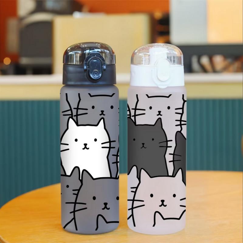 New Cartoon Kitten 3D UV Printed Portable Tumbler Sports Water Bottle High Value Frosted Plastic Cup Outdoor Fitnes Water Bottle