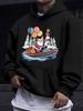 American Western Style unisex Autumn Winter Print Hooded Long Sleeve Sweatshirt, Santa Claus on Boat Lighthouse Balloon Print Hoodie, Creative Christm