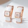 Unique Curved White Ceramic Women Golden Earrings White Zircon Glossy Square Personality Jewelry Match Rings