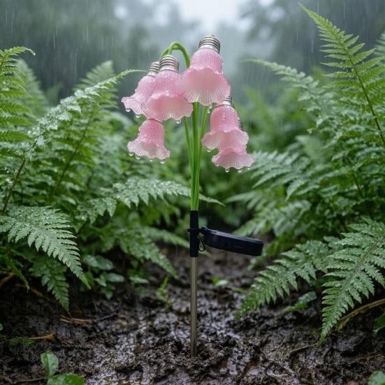 Flower Shaped Garden Light Fixtures 6 Head Lily Solar Light, IP44 Waterproof of The Valley Stakes Stake Lamp for Yard Patio, Outdoor Pathway Landscape