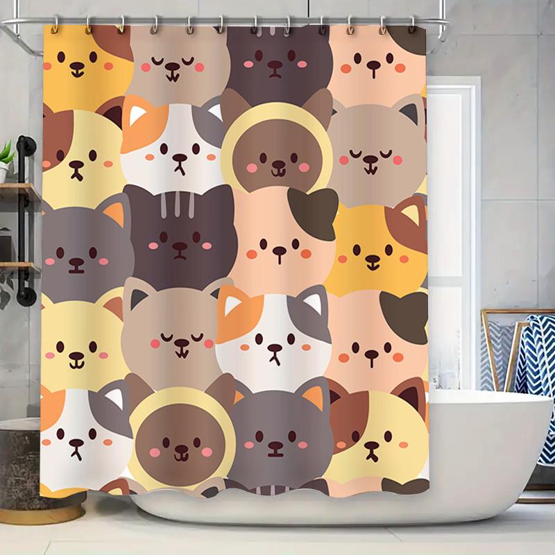 

Bathroom Shower Curtain With Kawaii Animals Printed Design Cute Cat Dog Print For Home Decor In Bathrooms Size: 69X70 Inches (12 W60H190(CM)-1 Pcs