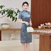 Light luxury plaid retro silk dress  new slim mulberry silk cheongsam dress