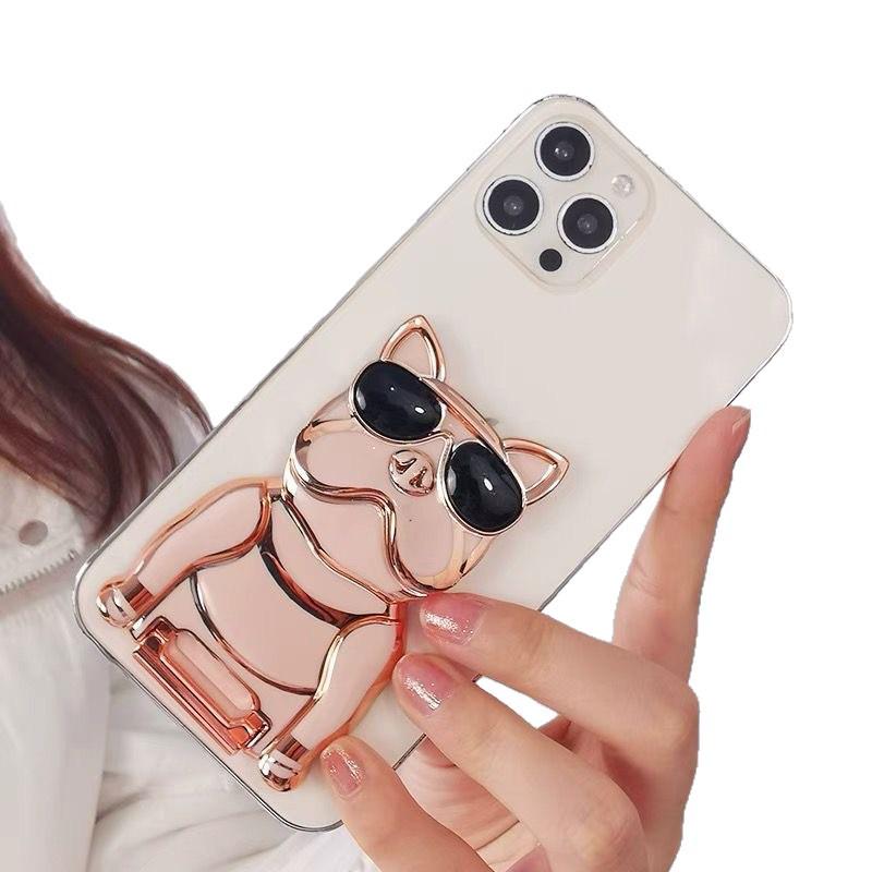 Colorful Trendy Electroplated Dog Phone Holder with Glasses