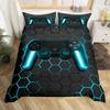 Gamer Game Controller Duvet Cover Set, Neon Hexagonal Gaming Bedding, Soft Quilt Cover Pillowcases for Boys Teens Adults