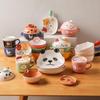 Abay Cute Ceramic Instant Noodle Bowl with Lid and Handle