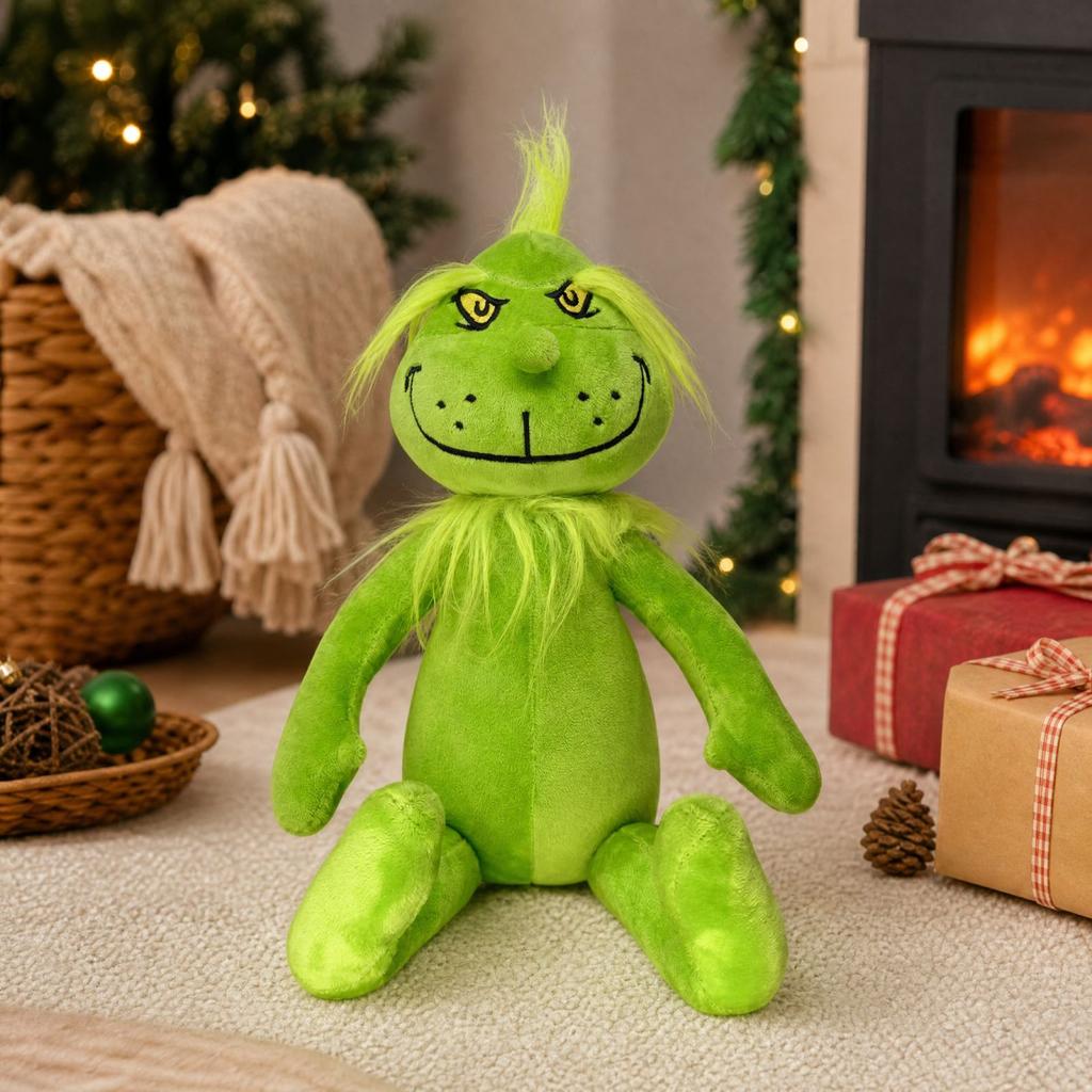 Green Christmas Plush Stuffed Animal - Soft Furry Holiday Doll for Festive Decorations or Gift Giving