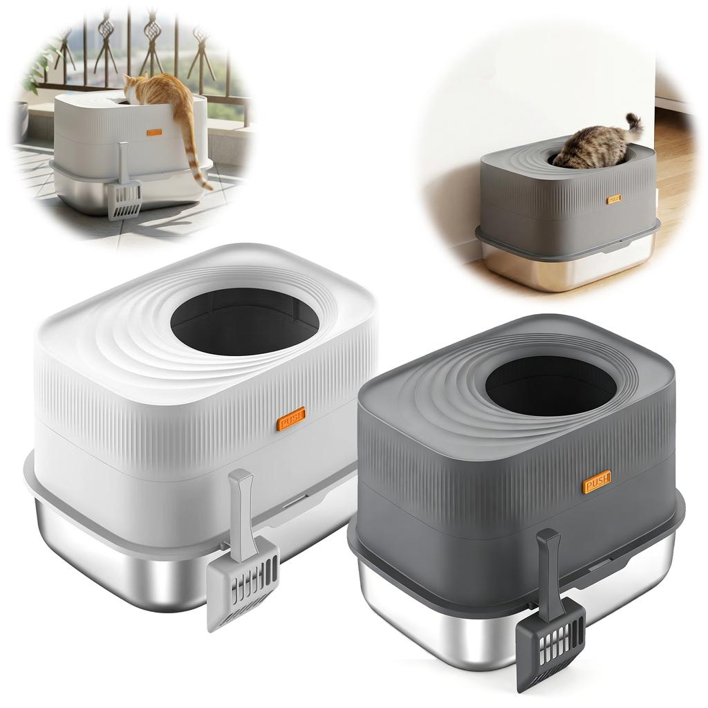 Top-Entry Fully Enclosed Metal Litter Box Non-Sticky Extra Large Cat Bedpans Enclosure Littering Tray Household Pet Accessories
