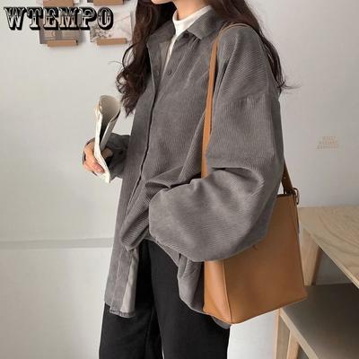Vintage Corduroy Women Blouses Casual Large Size  Harajuku Basic Chic Long Sleeve Shirts Retro Coats Female Jackets