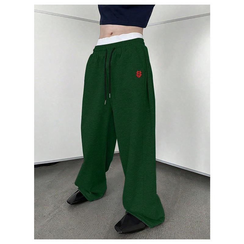 Men's Cross-Border Embroidered Sweatpants: Casual Wide-Leg, Autumn/Winter, Plus Velvet