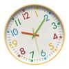 Easy To Read Colorful Numerals Wall Clock Quiet Operations Wood Grain Plastic Clock for Home Office Nursery Decoration
