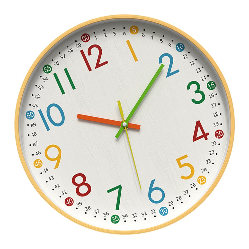 Easy To Read Colorful Numerals Wall Clock Quiet Operations Wood Grain Plastic Clock for Home Office Nursery Decoration