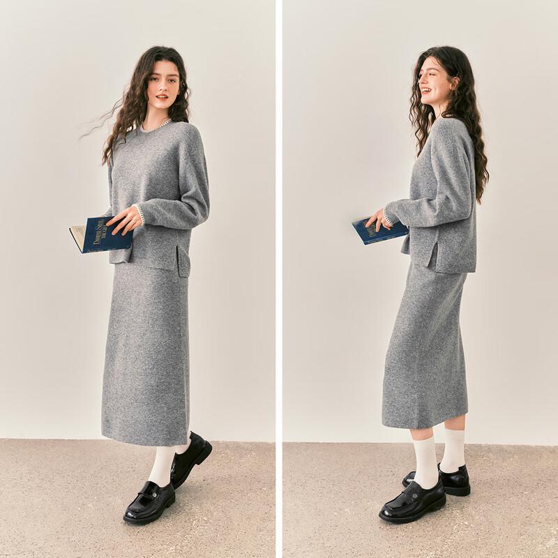 Damski dwuczęściowy zestaw Semir: Sweter Colorblock z rozcięciem i długa spódnica