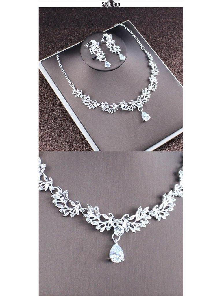 2022 Bridal Rhinestone Necklace & Earrings Set - Korean Wedding Hair & Dress Accessories