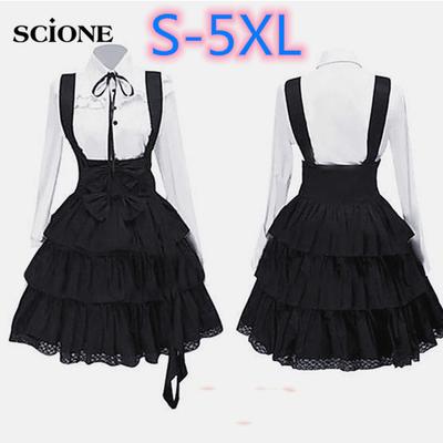 Scione Lolita-Kleid, Vintage-inspirierte Damen-Outfits, Mädchen, schwarzes langärmliges, knielanges Hemdkleid