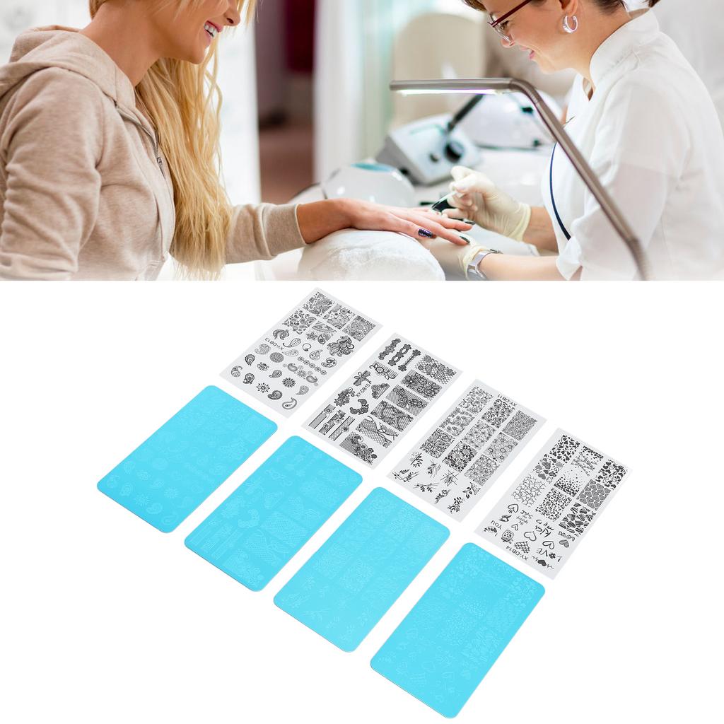 4 Piezas Placa de Estampado para Uñas Francesas Placa de Imagen para Estampado de Uñas Placa de Acero para Impresión de Uñas con Transpa