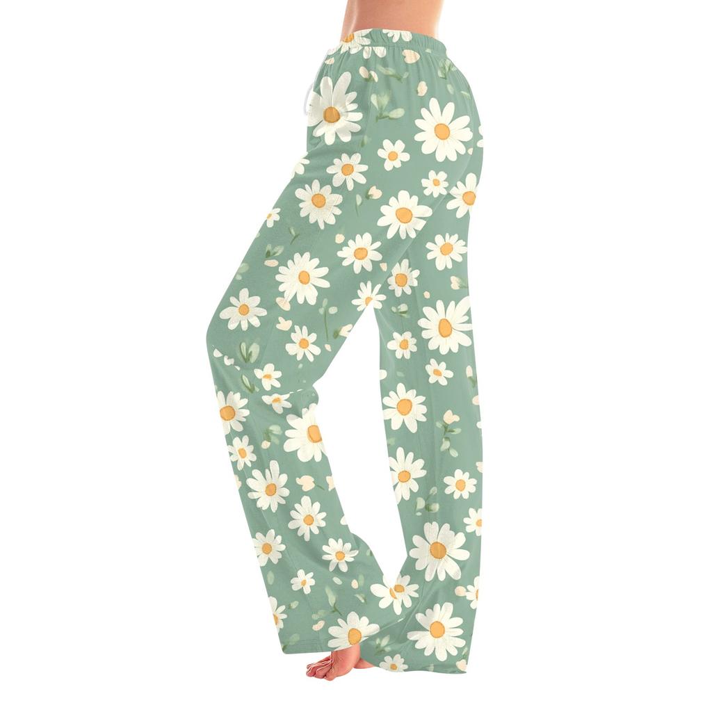 Womens Pajama Pants Sleepwear Casual Drawstring Elastic Waist Pants Comfy Straight Yoga Loose Trousers