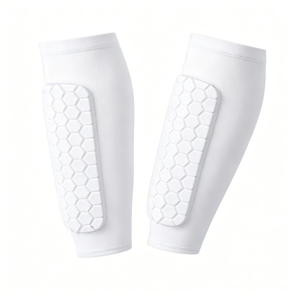 Men's Honeycomb Calf Guard Socks with Anti-Collision Shin Protection for Football and Basketball.