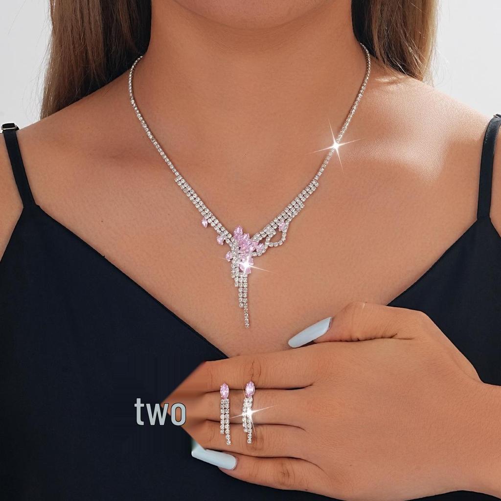 European-American Rhinestone Teardrop Necklace & Earring Set: Korean-Style Bridal Temperament Collarbone Chain Jewelry for Women