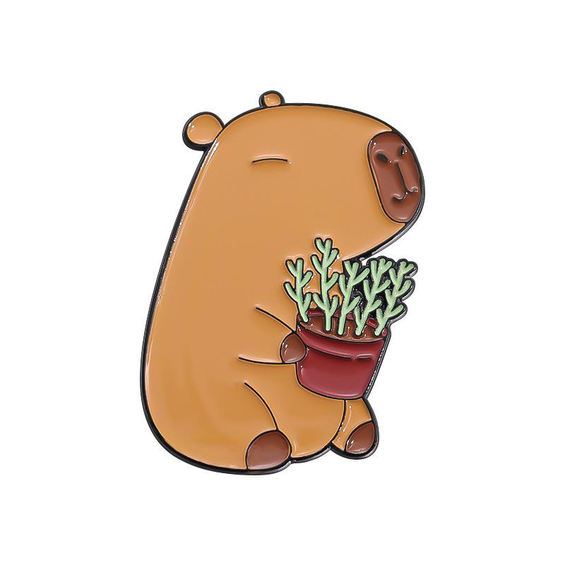 Cute Cartoon Capybara Brooch - Small Animal-Shaped Baked Paint Badge