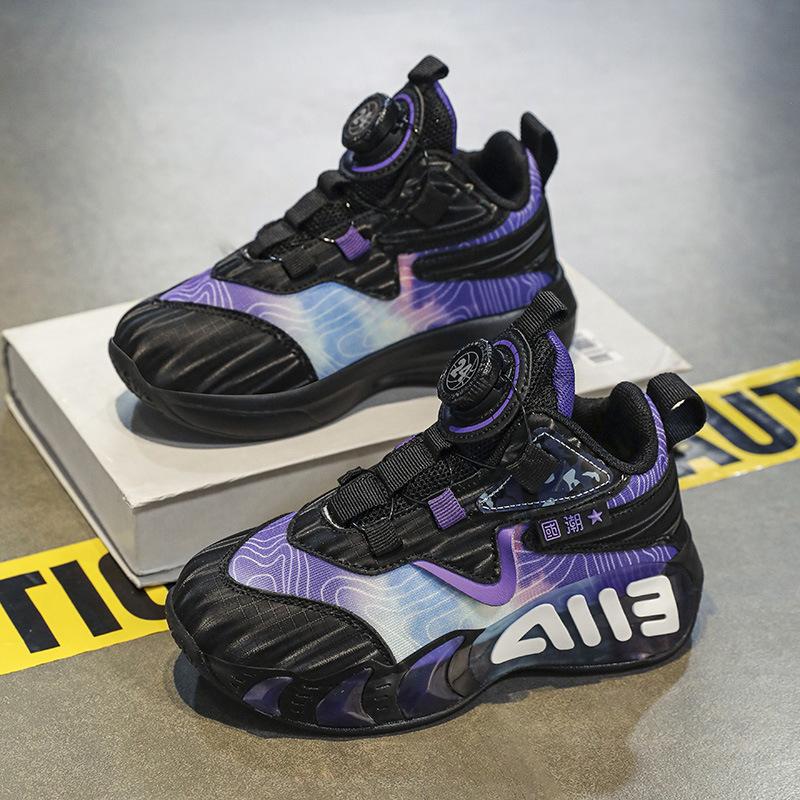 Boys Rotary Buckle 2025 New Spring and Autumn Wear-resistant Sports Shoes Medium and Older Children Boys Mesh Basketball Shoes