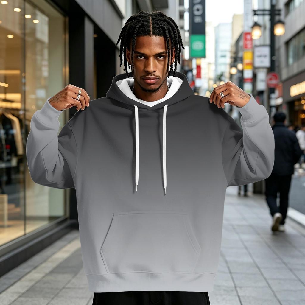 Men's Gradient Print Hoodie with Pocket, Casual Athletic Sweatshirt