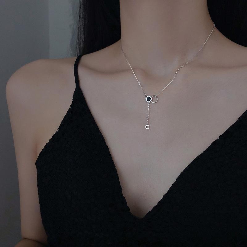 S925 Sterling Silver Necklace Women's Triangular Round Jade Bead Clavicle Chain Light Luxury Girlfriend Gift INS Temperament Hetian Jade Necklace