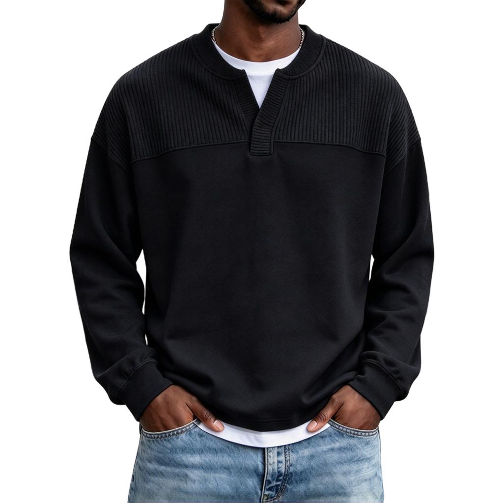 Men's V-Neck Corduroy Two-Piece Pullover Wool Sweater Color Knit Casual Top