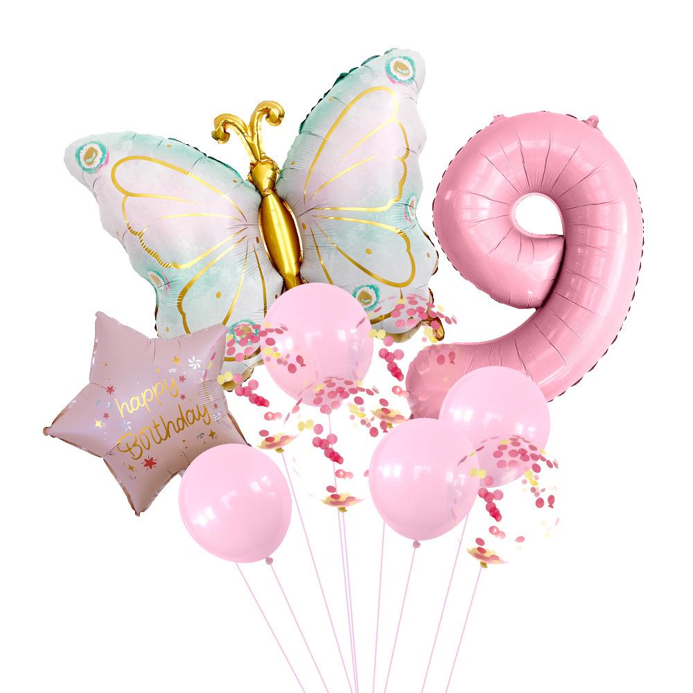 

Matte Elegant Butterfly Aluminum Film Balloon Set Retro Pink Girl Birthday Party Decoration Photo Arrangement Elegant butterfly set 9