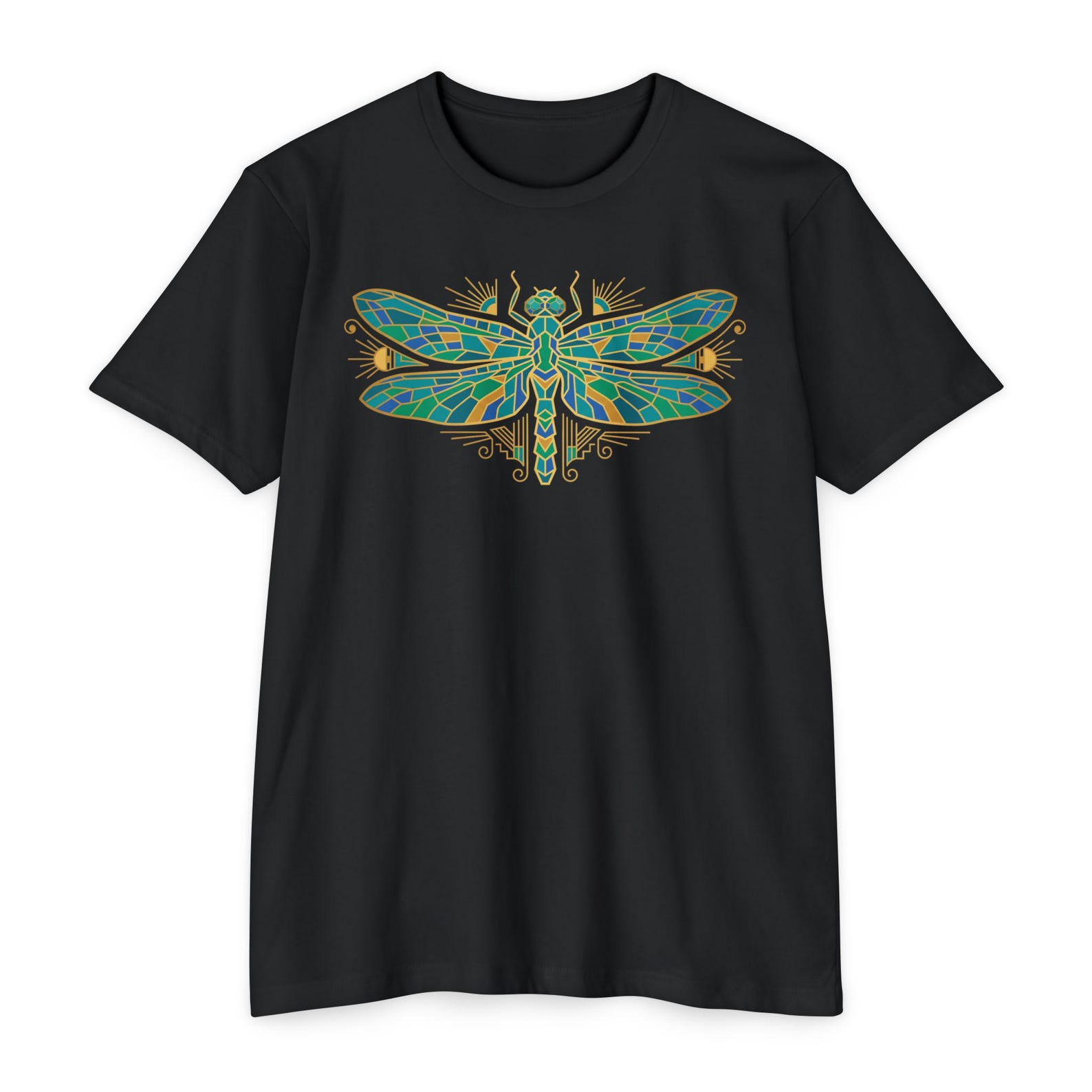 Dragonfly T-Shirt Green Mosaic Nature Insect Graphic Tee Boho Garden Lover Gift Wildlife Art Shirt 4XL