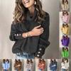 Cozy Women Long Sleeve Sweater High Neck Jumper With Stylish Button Decoration