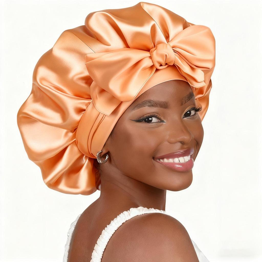 "Extra-Large Silk Sleep Cap with Bowknot – Beauty Hair Care Turban Hat"