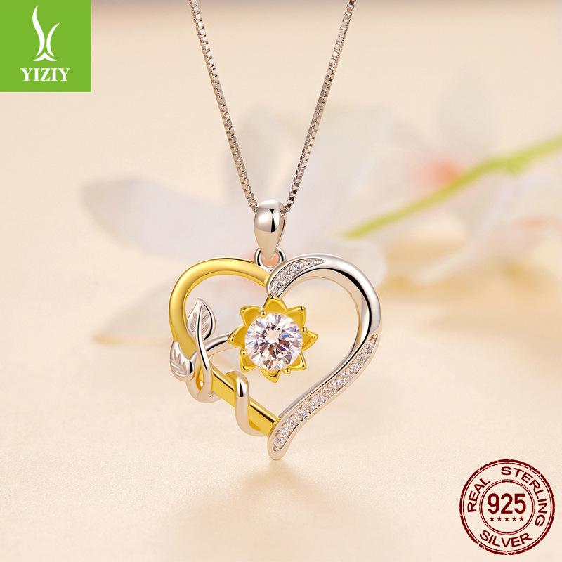 One Carat Love Moissanite Necklace, Asymmetrical Heart-Shaped Flower S925 Silver Necklace Jewelry