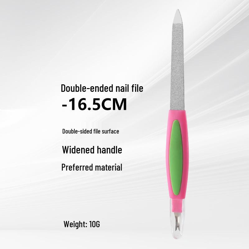 Lime à ongles double face en acier inoxydable avec manche en plastique pour manucure à domicile