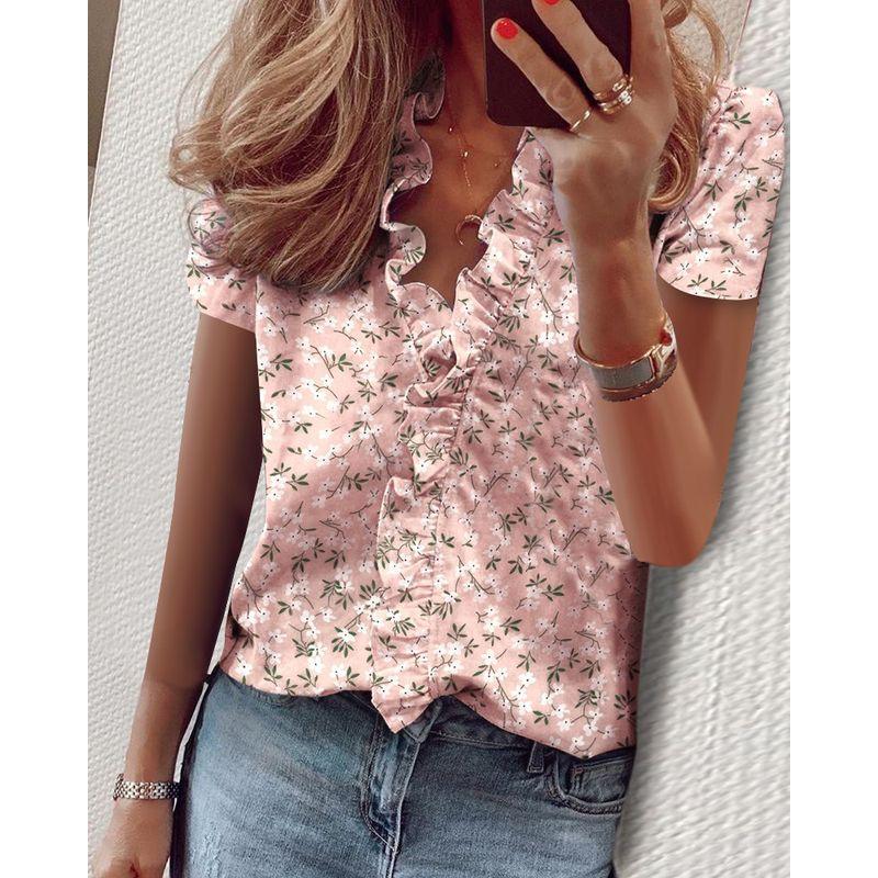 Long-Sleeved Ruffled Shirt for Women Long Sleeves Ruffles V-neck Shirt Shirt