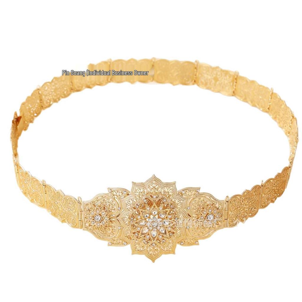 European-Middle Eastern Rhinestone Inlaid Metal Bridal Waist Belt