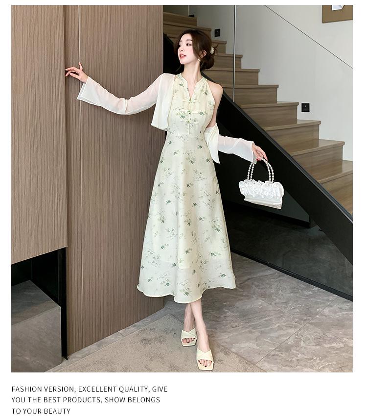 Elegant Chinese-Style Spring Mesh Sunscreen Cardigan Vest Dress