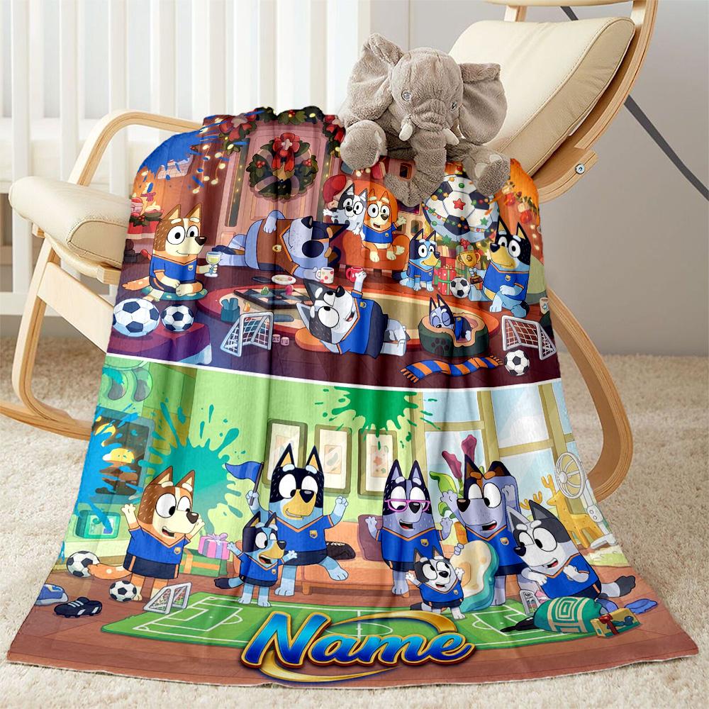 Bluey's Soccer Fun Personalized Text Blanket Cozy Personalized Blanket Durable Comfort Perfect for Couch Living Room Livingroom Bed