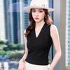 Women's Black High-Elasticity Cotton Blend Vest: Professional Spring/Summer Layered Top