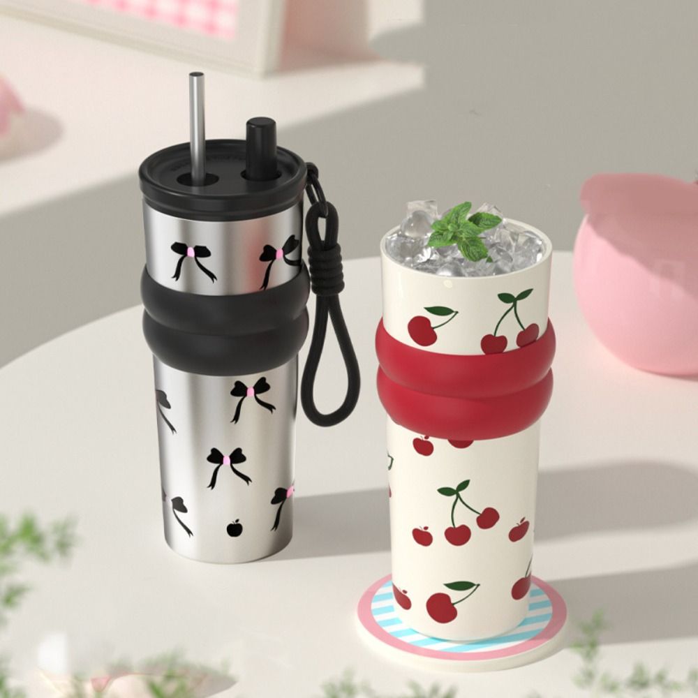 Stainless Steel Vacuum Thermos Cup Star Flower Print Coffee Mug Large Capacity Insulation Cup  Gift