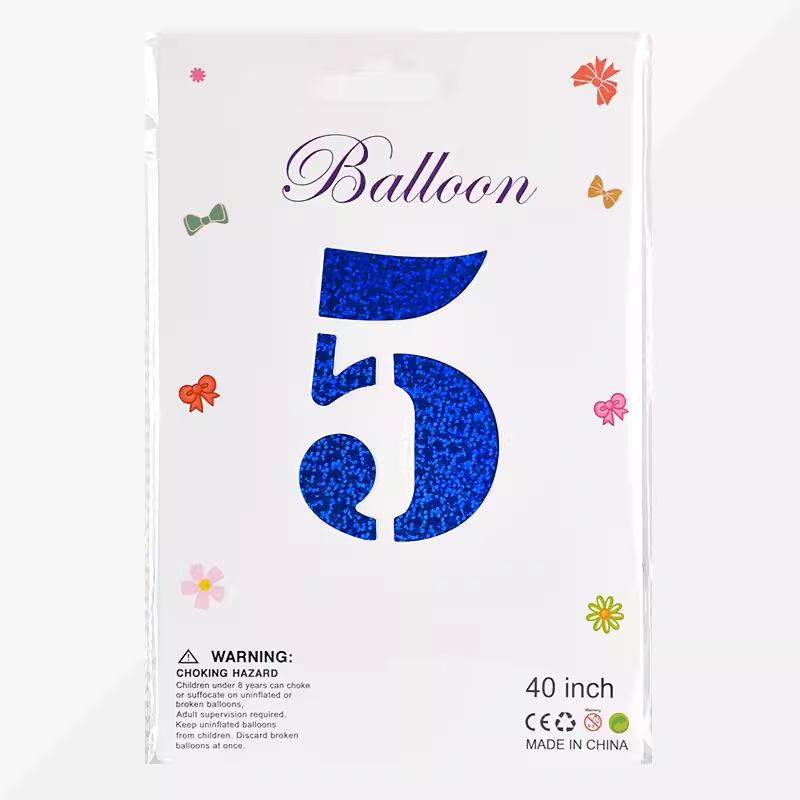 Large 40-Inch Navy Blue Laser Number Foil Balloon for Birthday Decoration