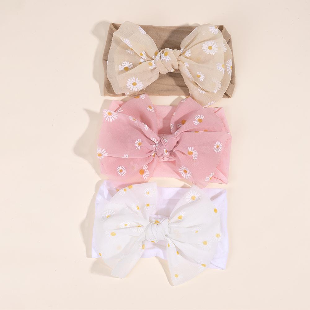 3Pcs Baby Wide Elastic Headband Infant Large Bow Head Band Flower Print Soft Stretchy Wide Hairband For Toddler Hair Accessories