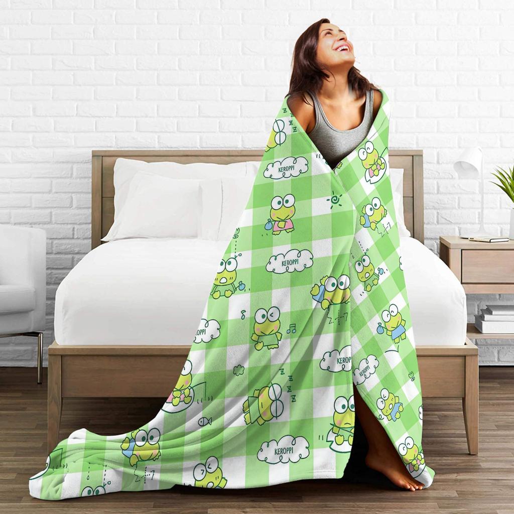 Super Soft Blanket Kids Adult Travel Keroppis Throw Blanket Cute Frog Flannel Bedspread For Couch Chair Novelty Sofa Bed Cover