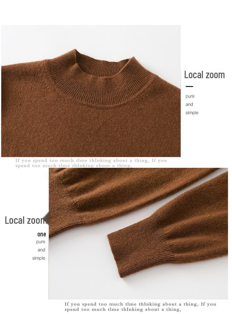 Women's Autumn/Winter Half-High Collar Cashmere Sweater - Solid Color, Short Pullover Base Layer.