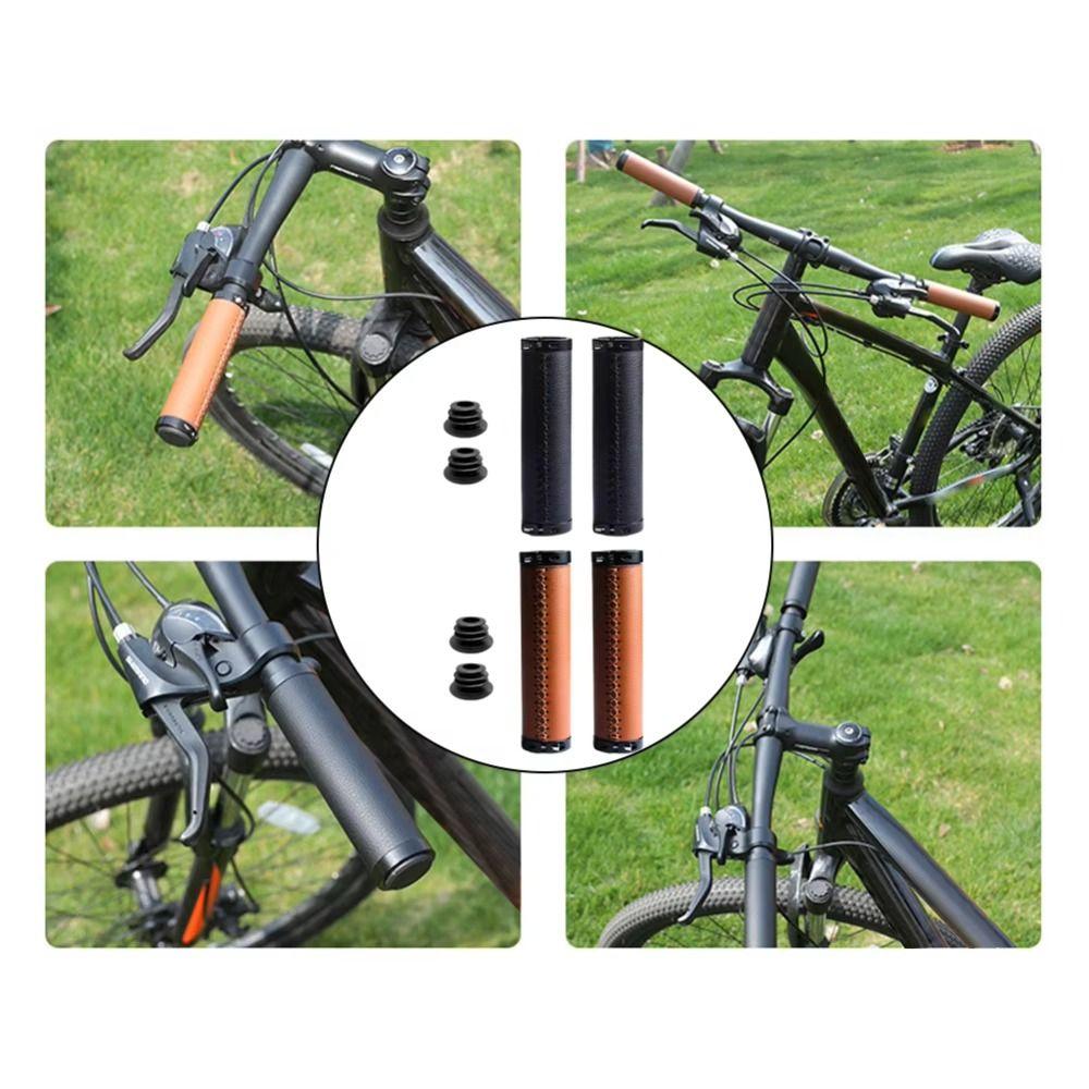 Leather Material Bike Leather Handle Cover Shock-absorbing Bike Cowhide Grip  Bicycle Accessory