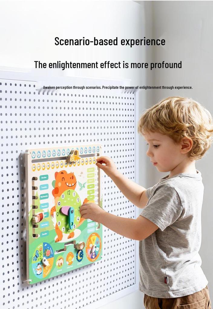 Dinosaur Theme Wooden Cognitive Calendar Clock for Early Education