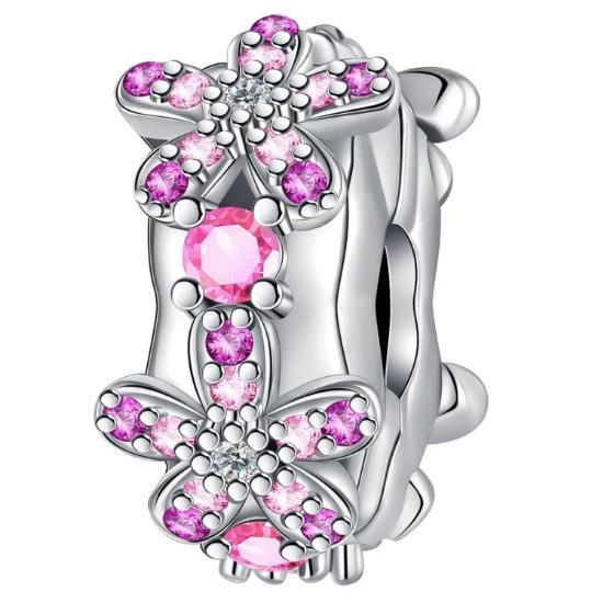 Copper Full Diamond Charms Colorful Heart Blooming Rose Round Beads Pendant Fit Original Bracelets Necklace Jewelry