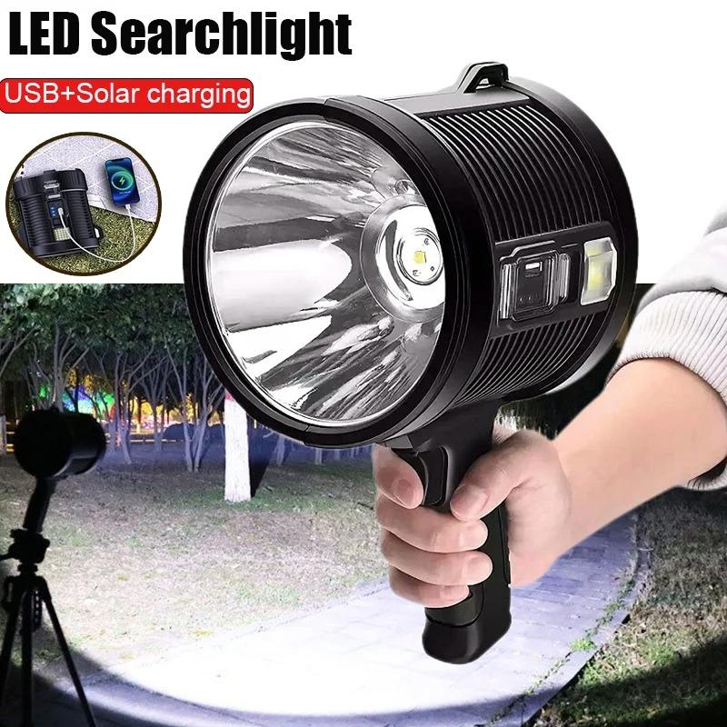 Super Bright Spotlight High Lumens LED Handheld Large Flashlight Outdoor With Solar Charging Searchlight Toch For Camping